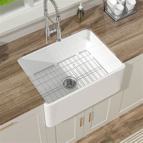 Homlylink Farmhouse Kitchen Sink 24 In Apron Front Single Bowl White