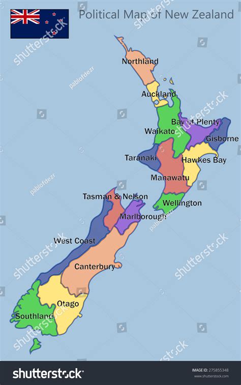 Political Map New Zealand Stock Vector Royalty Free 275855348