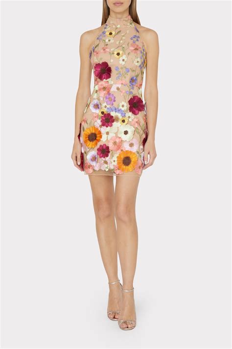 Hariet Floral Tulle Embroidered Dress In Nude Multi Milly