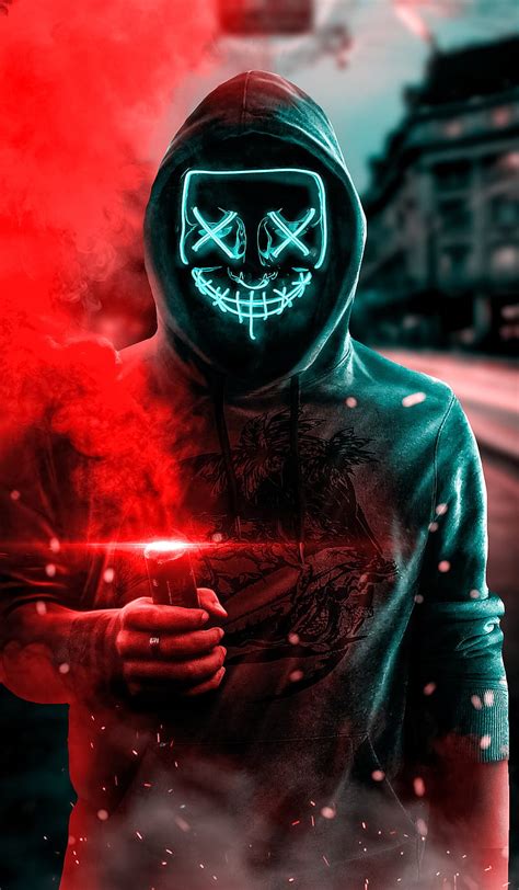 NEON MASK MAN Blue City Light Masked Road Smoke Street Torches