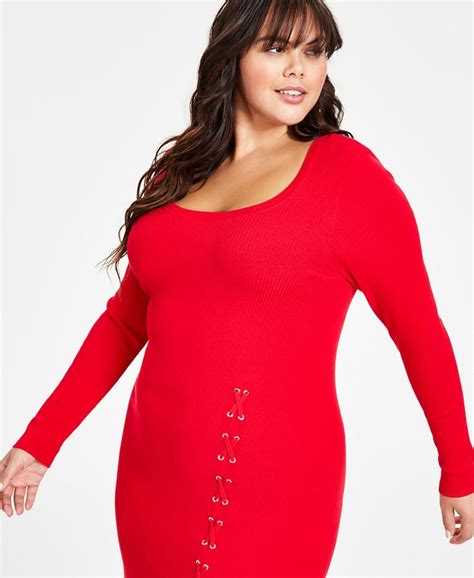 Bar Iii Plus Size Rib Knit Lace Up Sweater Dress Created For Macys