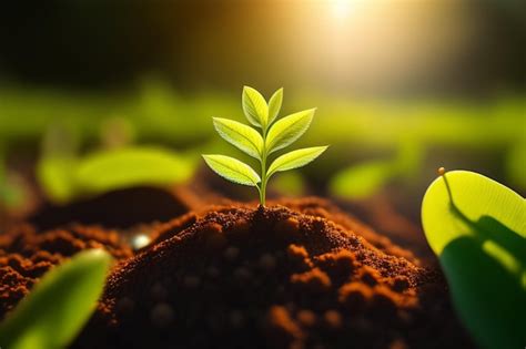 Uma Planta Crescendo No Solo O Sol Brilhando Sobre Ela Imagem