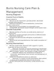 Burns Nursing Care Plan Management Docx Burns Nursing Care Plan