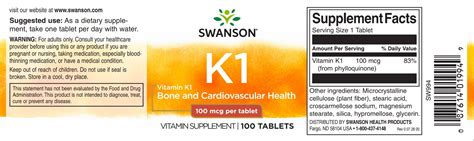 Vitamina K Mcg Tablete K Swanson Sw