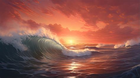 Premium Photo Hyperrealistic Depiction Of A Coastal Sunset Over The Ocean