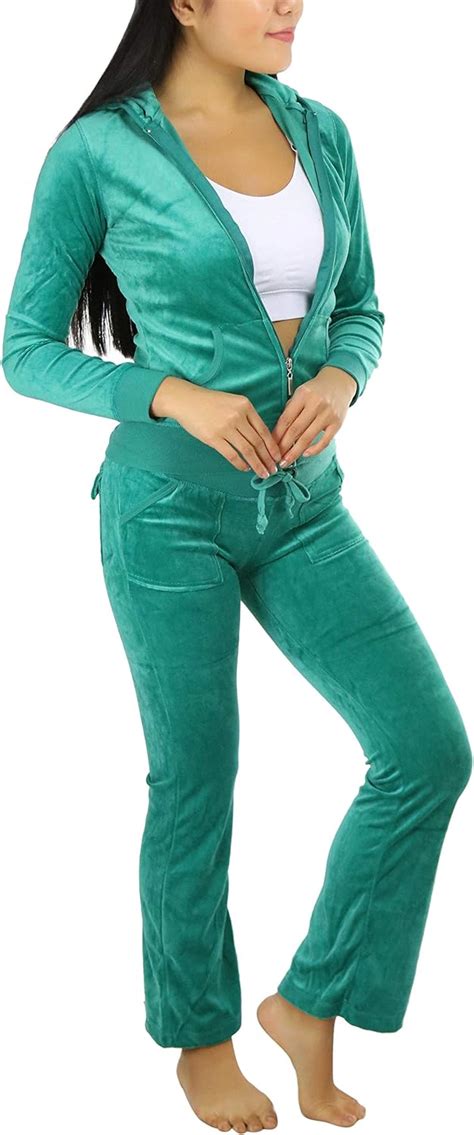 Tobeinstyle Womens Velour Tracksuit Zip Up Hooded Jacket And Matching