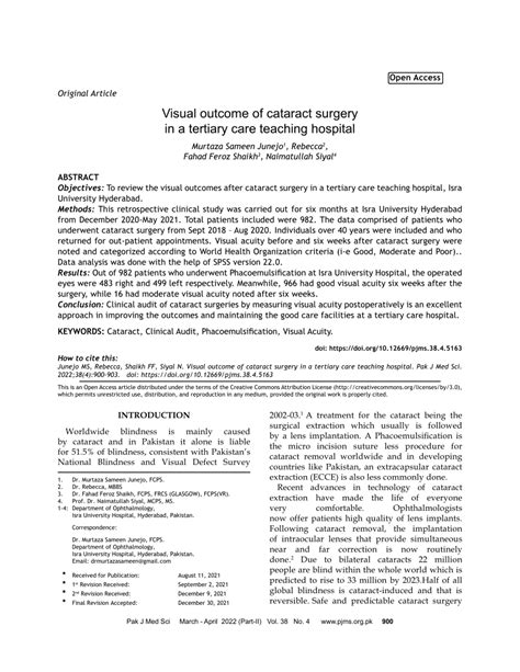 Pdf Visual Outcome Of Cataract Surgery In A Tertiary Care Teaching