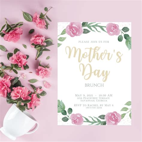 Aurora Lorelai Designs 5x7 Pink Floral Mother S Day Brunch Invitation