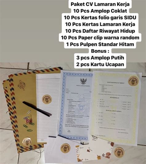 Paket Lamaran Kerja CV Kertas Folio Kertas Daftar Riwayat Hidup