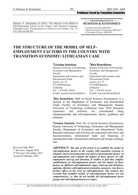 Pdf The Structure Of The Model Of Self Employment Factors In The