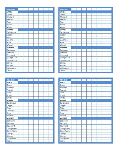 Free Printable Clue Sheets