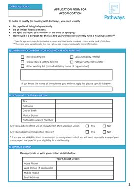 Fillable Online Yourpathways Org OFFICE USE ONLY APPLICATION FORM FOR