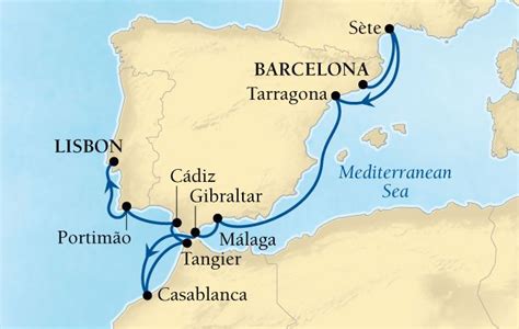 Map of Seabourn 10-Day Luxury Cruise: Spain, Gibraltar, Morocco, Portugal