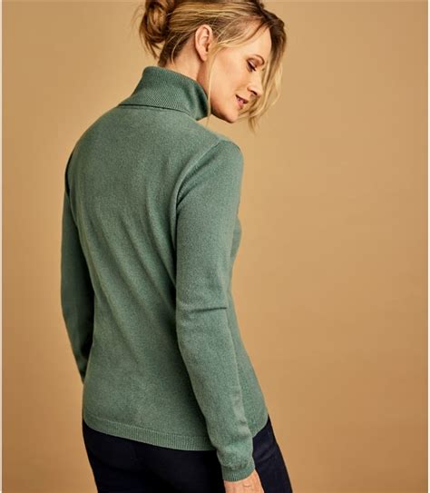 Verdigris Womens Cashmere Merino Fitted Polo Neck Knitted Jumper