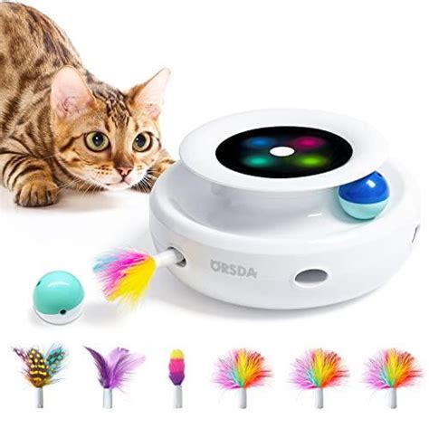 猫おもちゃ 電動 ORSDA 猫じゃらし 自動 猫ボール 2in1一体式 6本取り替えじゃらし付 一人遊び猫おもちゃ自動 スピード調整可能