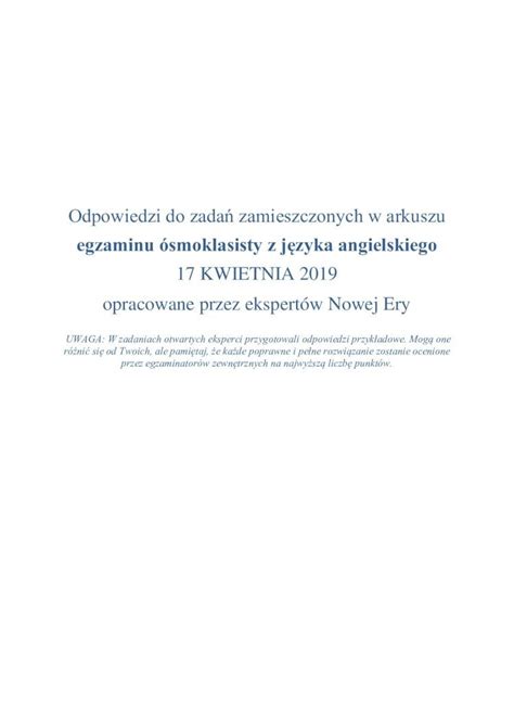 Pdf Odpowiedzi Do Zada Zamieszczonych W Arkuszu Egzaminu