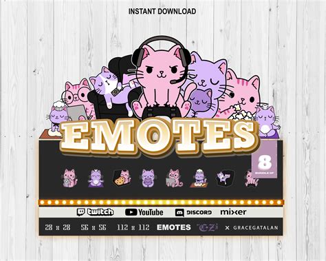 Twitch Emotes Cute Cats Twitch Emote Pack Of 8 Purple Etsy