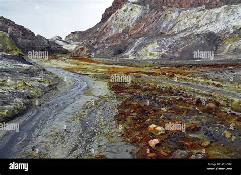 Lava Flow And Mineral Deposits On White Island Volcano New Zealand