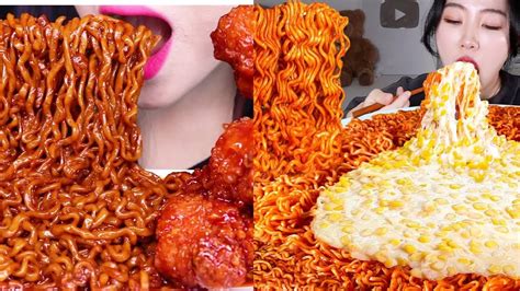 Asmr Black Bean Noodles Fried Chicken Eating