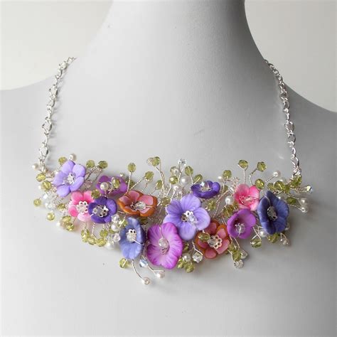 Bridal Jewelry Flower Necklace Pink And Purple By Fivelittlegems