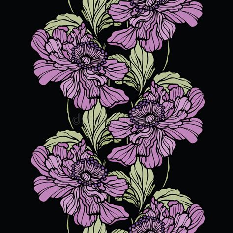 Seamless Pattern With Poppy Peonies Or Roses Flowers Stock