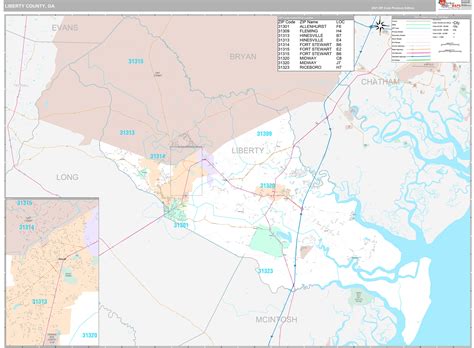 Liberty County, GA Wall Map Premium Style by MarketMAPS - MapSales