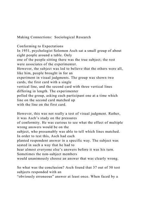 Making Connections Sociological Researchconforming To Ex Docx