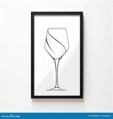 Minimalist Geometric Wine Glass Art in Black Frame Stock Illustration
