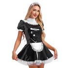 Women S French Maid Cosplay Costume Outfits Shiny Pvc Leather Dress And