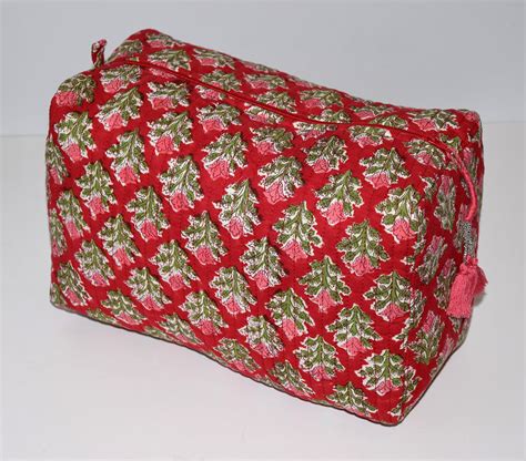 Amisha Block Print Jumbo Waterproof Toiletry Bag Red Floral