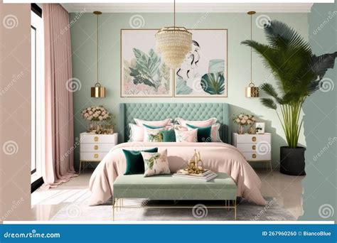 Pastel Color Elegant Bedroom Interior Design Stock Illustration ...