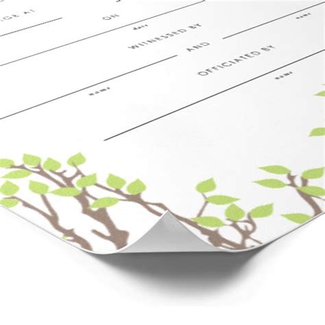 Blissful Branches Keepsake Marriage Certificate Poster Zazzle