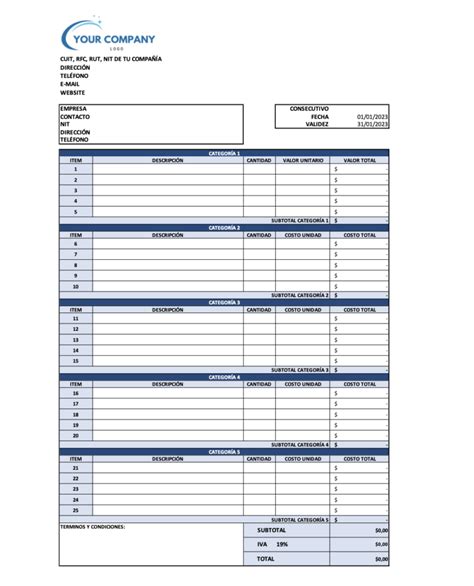 Plantilla De Cotización Excel