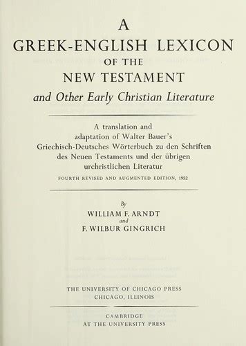 A Greek English Lexicon Of The New Testament And Other Early Christian