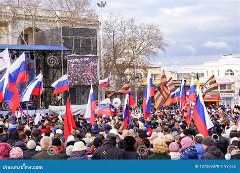 Russian Patriotic Holiday With Flags And Concerts In The City Square