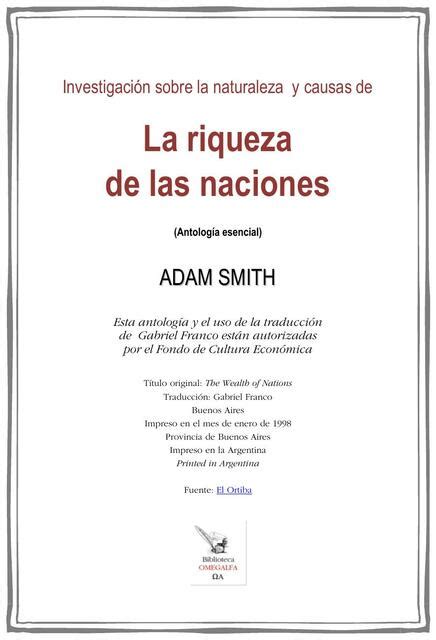 La Riqueza De Las Naciones Adam Smith JEFFERSON REYES UDocz