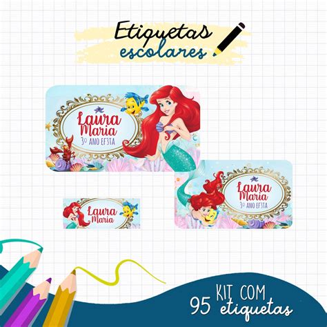 Etiqueta Escolar Personalizada Ariel Pequena Sereia Shopee Brasil