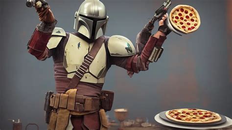 Krea Mandalorian Selfie Holding Pizza Tower Hyper Realism High