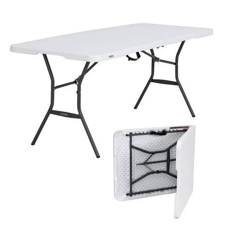 Lifetime 6 Ft Rectangle Commercial Fold In Half Table White