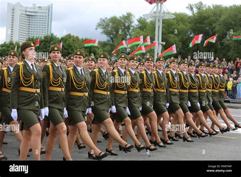 Minsk Belarus 3rd July 2018 Servicewomen March During A Military