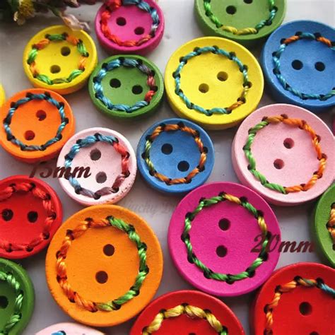 144pcs 15mm 20mm Mixed Color 2 Holes Colorful Sewing Thread Wood