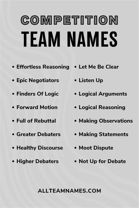 List Of Competition Team Names Debate Team Team Names Names