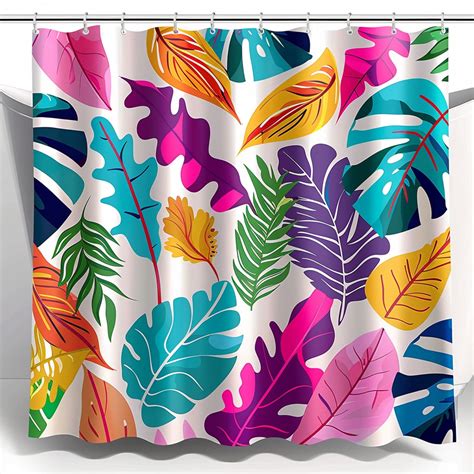 Colorful Tropical Leaves Shower Curtain Vibrant Home Decor With