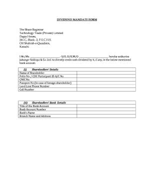 Fillable Online Dividend Mandate Form Bjsb Group Fax Email Print