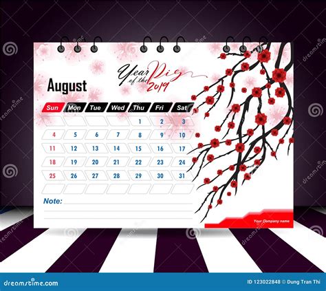 August 2019 Wall Calendar Planner Template Vector Design Print