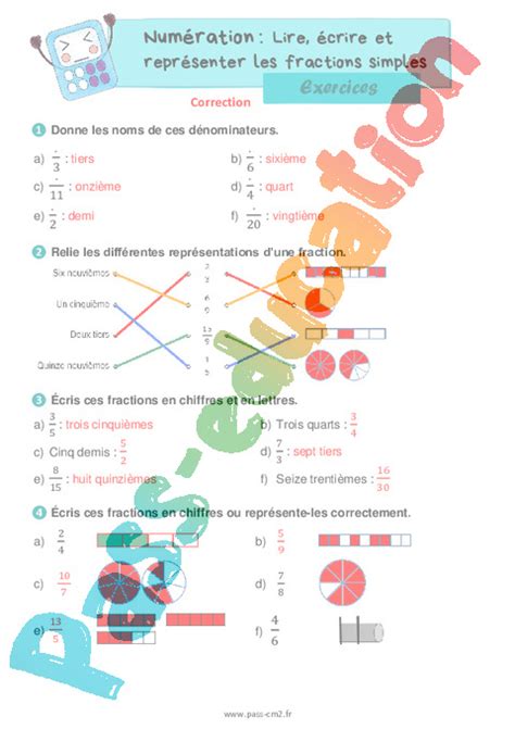 Lire écrire et représenter les fractions simples Exercices de