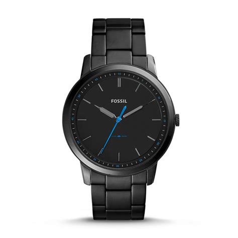 The Minimalist Slim Three Hand Black Stainless Steel Watch Fossil