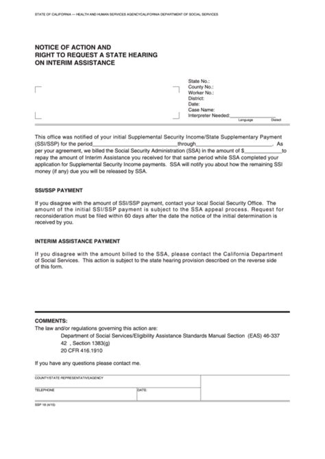 Fillable Form Ssp 18 Notice Of Action And Right To Request A State