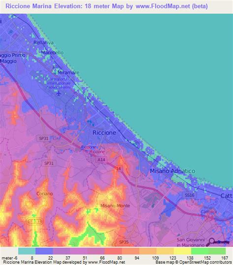 Elevation of Riccione Marina,Italy Elevation Map, Topography, Contour