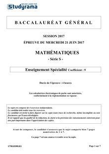 Sujet Bac S 2017 Mathématiques spécialité à lire en Document livre